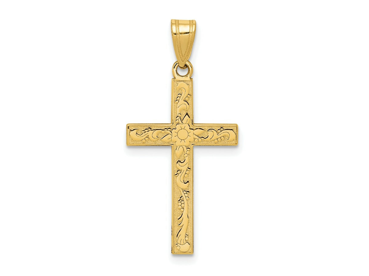 FJC Finejewelers 14 kt Yellow Gold Etched Floral Cross Charm 28 x 15 mm