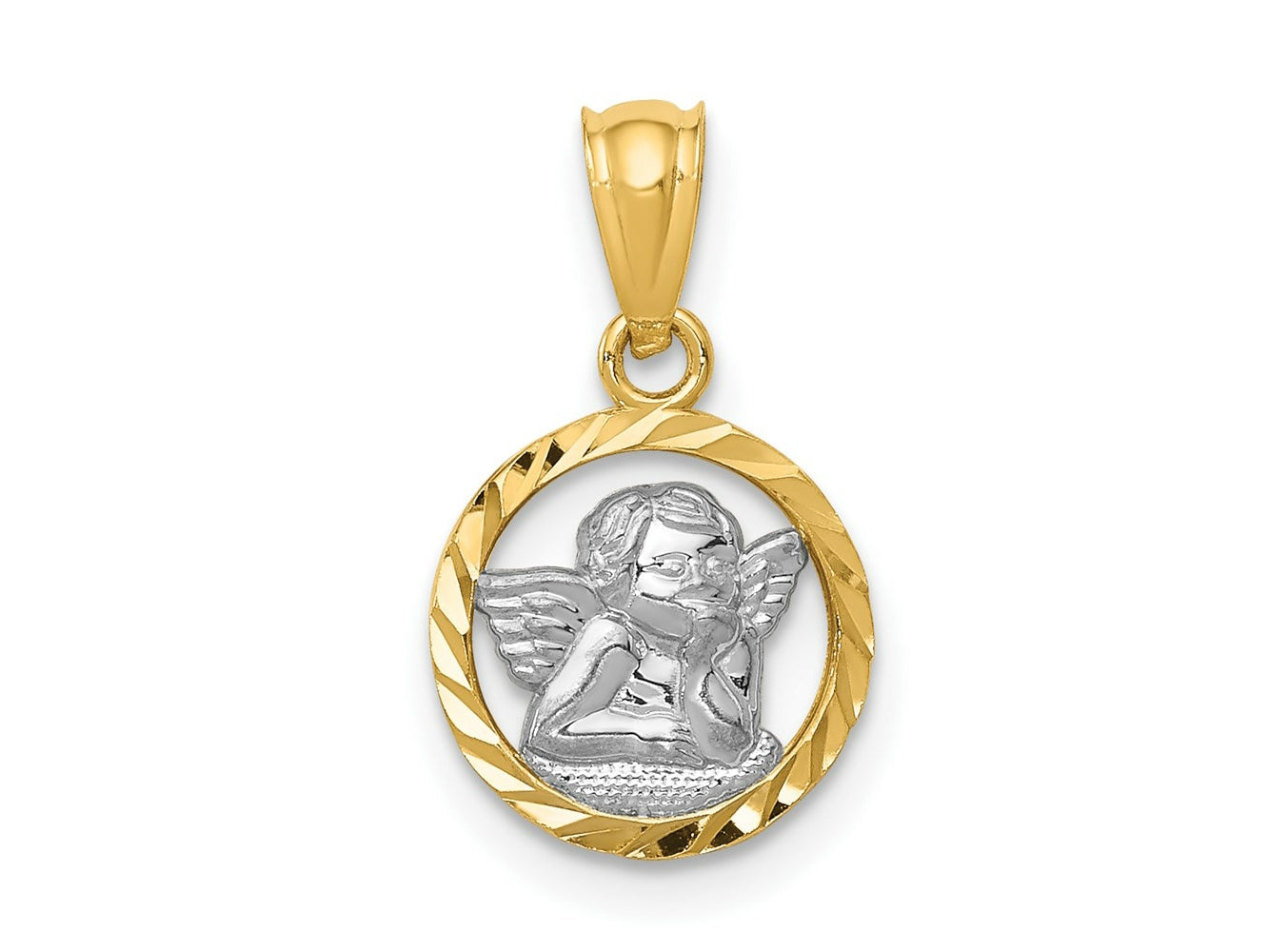 FJC Finejewelers 14 kt Yellow Gold with Rhodium Cherub Charm 13 x 11 mm