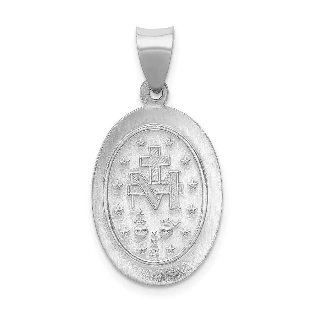 FJC Finejewelers 14 kt White Gold Polished Satin Miraculous Medal Hollow Charm 28 mm x 14 mm