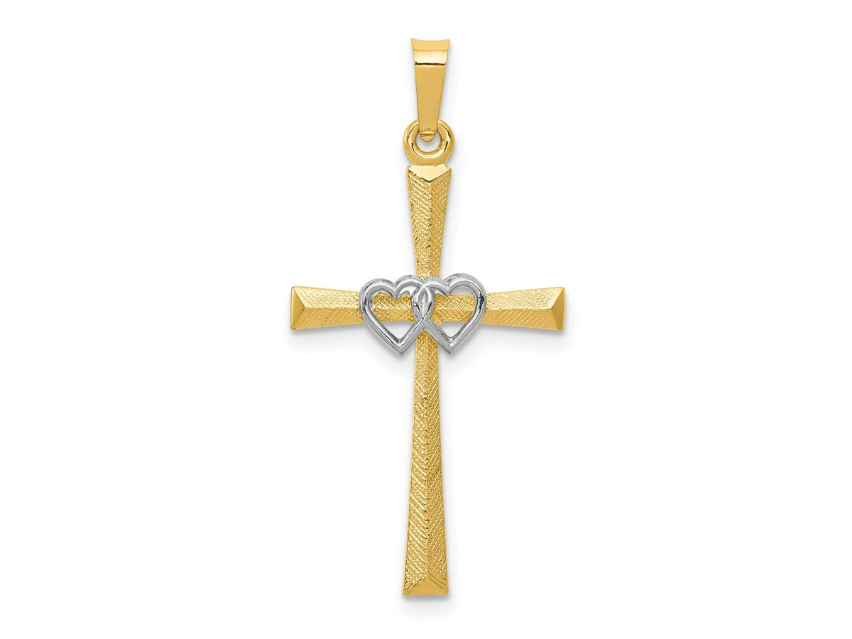 FJC Finejewelers 14 kt Two Tone Gold Textured and Polished Latin Cross with Hearts Charm 32 mm