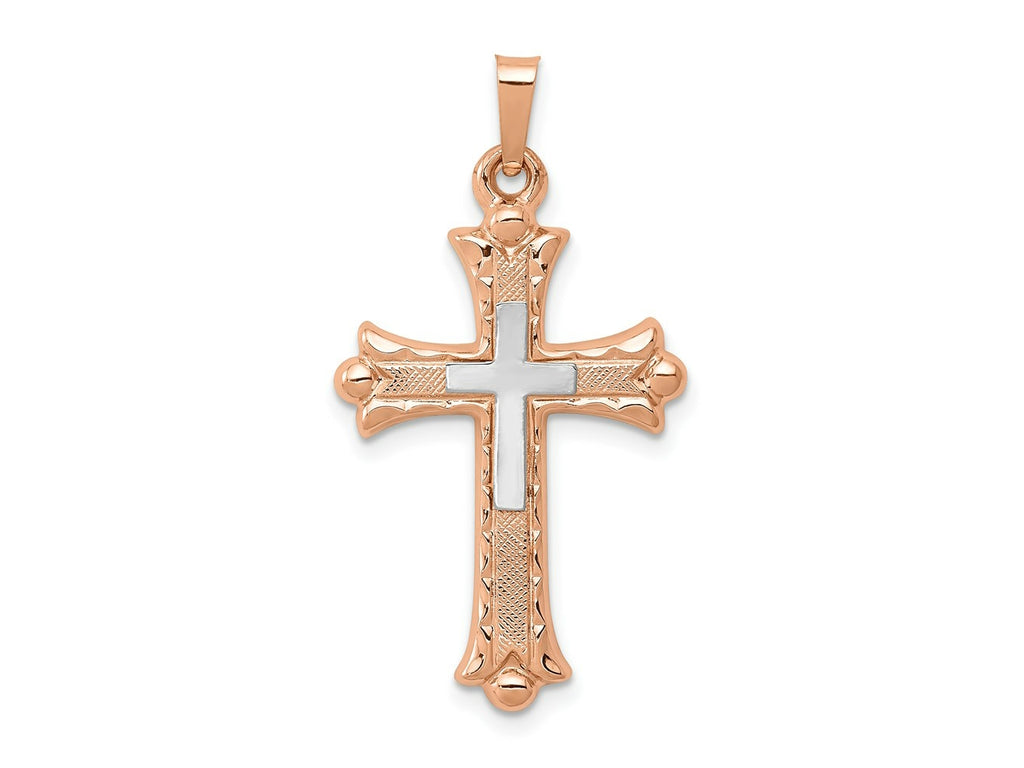 FJC Finejewelers 14 kt Two Tone Gold Two-Tone Budded Cross Charm 32 x 18 mm