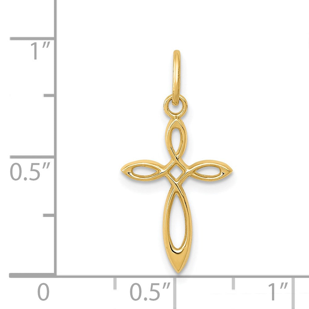 FJC Finejewelers 14 kt Yellow Gold Polished Small Ribbon Cross Charm 22 mm x 11 mm