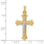 FJC Finejewelers 14 kt Two Tone Gold Two-Tone Textured and Polished INRI Crucifix Cross Charm 32 x 18 mm