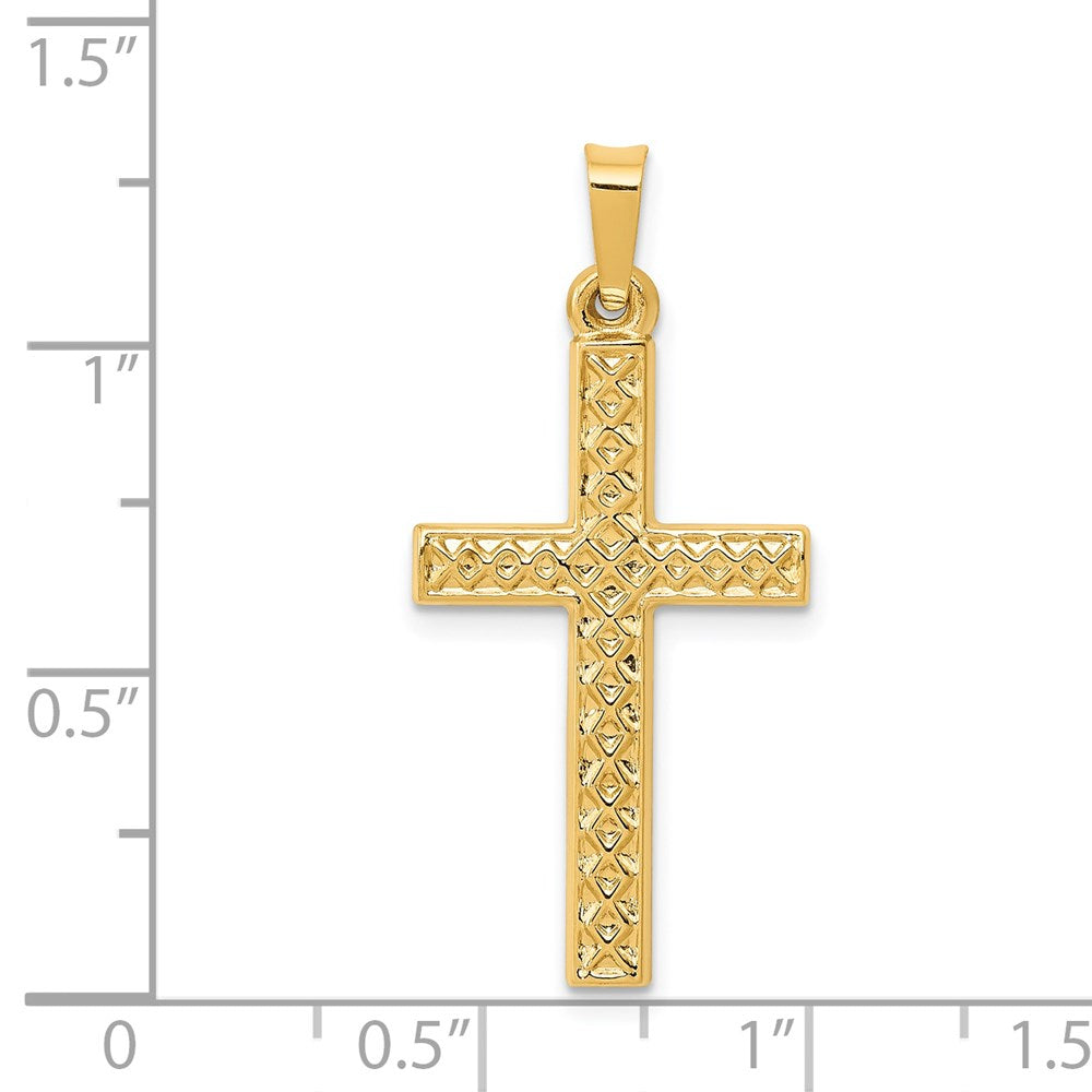 FJC Finejewelers 14 kt Yellow Gold Polished Lattice Textured Cross Charm 29 x 14 mm