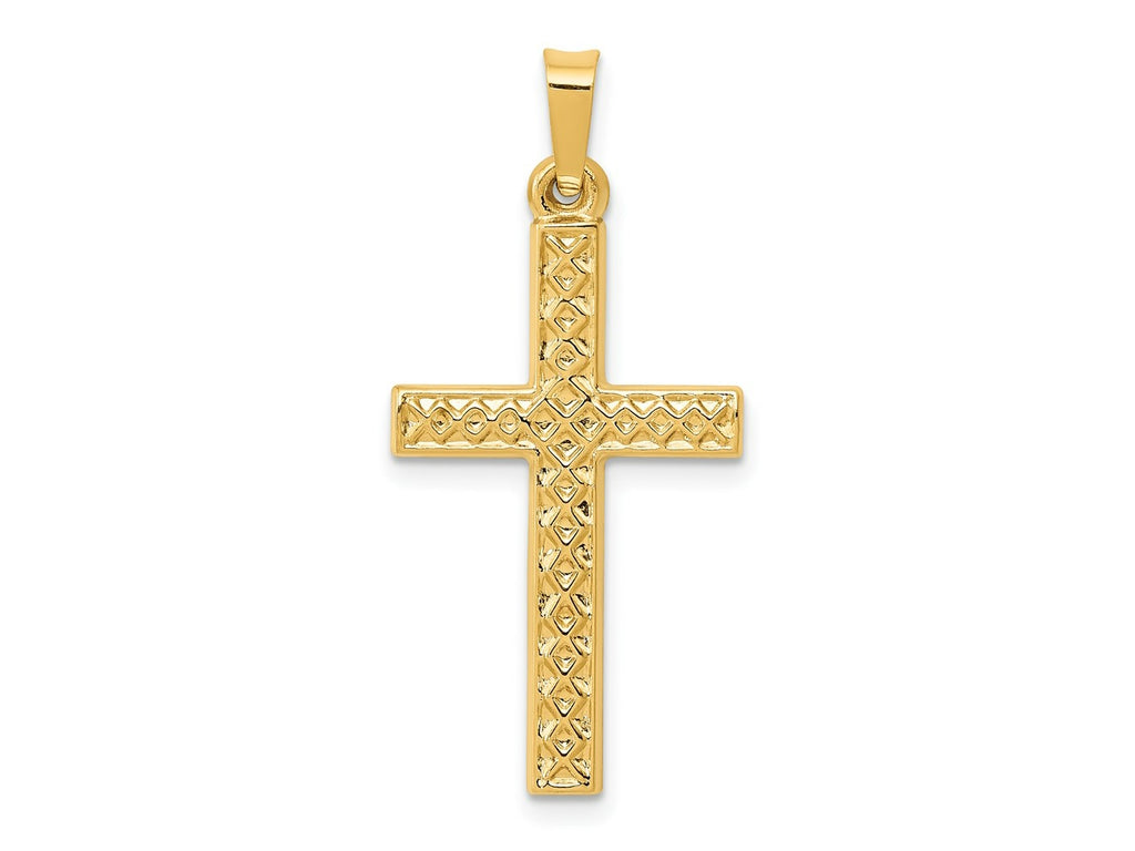 FJC Finejewelers 14 kt Yellow Gold Polished Lattice Textured Cross Charm 29 x 14 mm