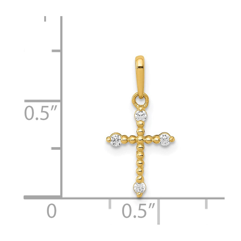 FJC Finejewelers 14 kt Yellow Gold Polished Beaded CZ Cross Charm 17 x 8 mm