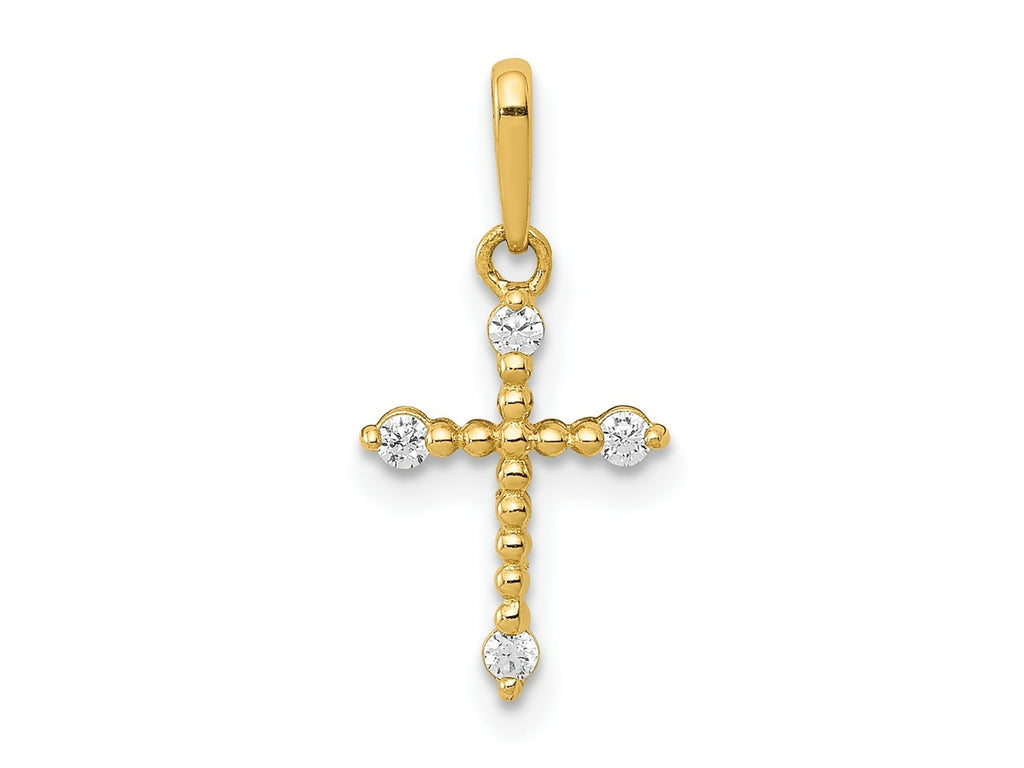 FJC Finejewelers 14 kt Yellow Gold Polished Beaded CZ Cross Charm 17 x 8 mm