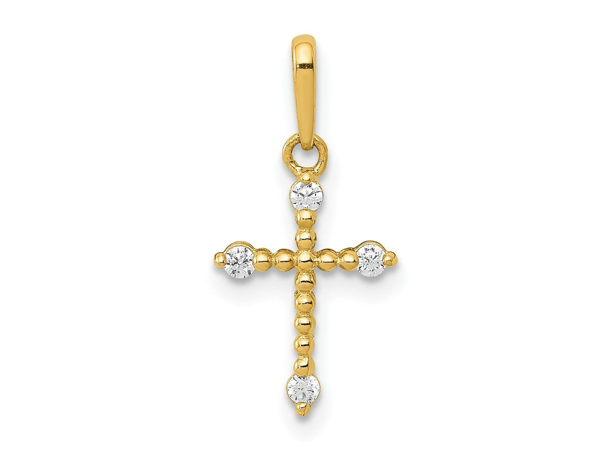 FJC Finejewelers 14 kt Yellow Gold Polished Beaded CZ Cross Charm 17 x 8 mm