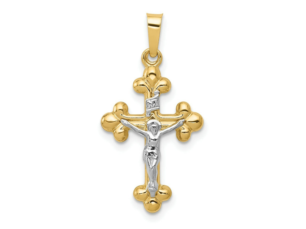 FJC Finejewelers 14 kt Two Tone Gold Polished Budded INRI Crucifix Charm 27 x 14 mm