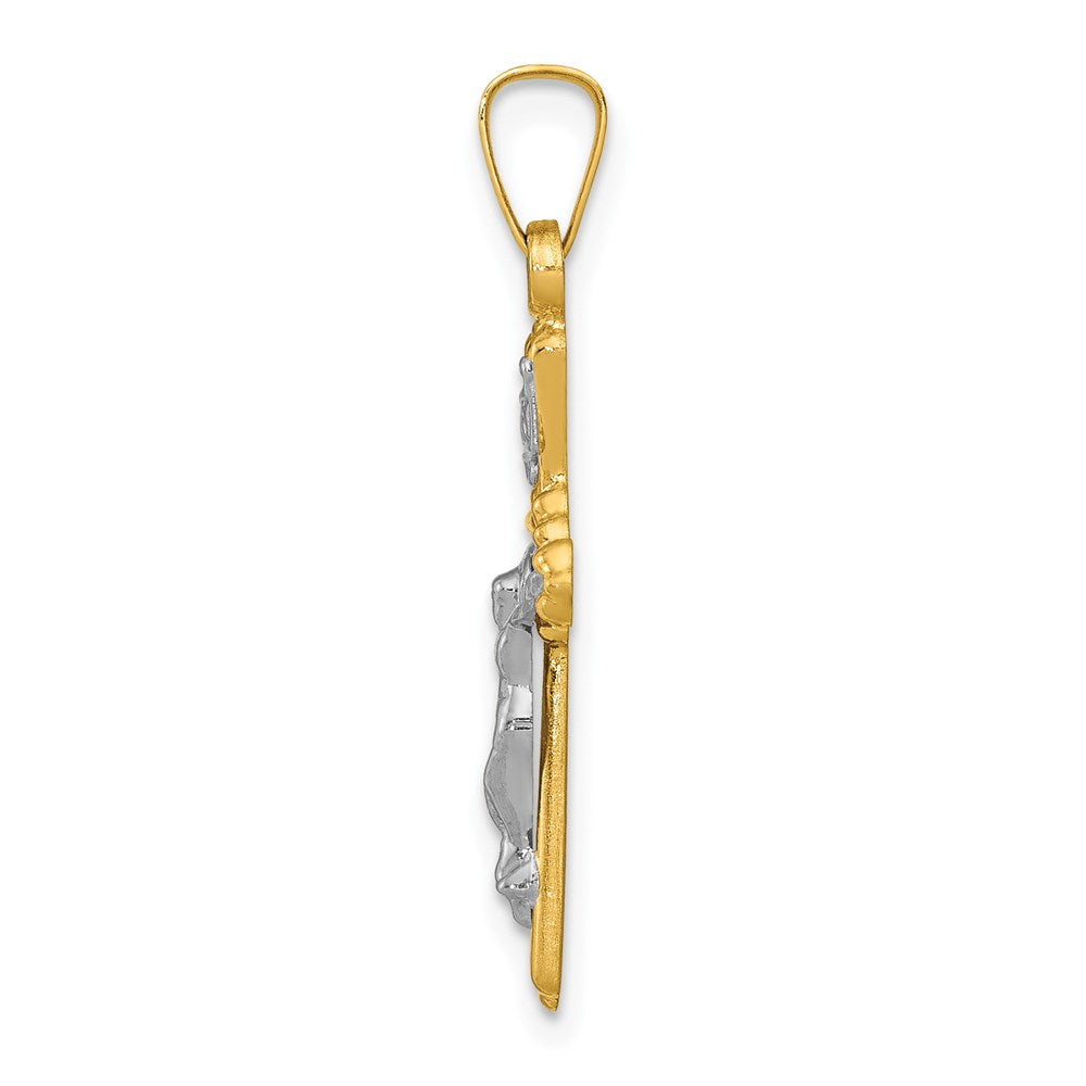 FJC Finejewelers 14 kt Two Tone Gold Flower Center INRI Crucifix Charm 25 x 18 mm