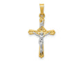 FJC Finejewelers 14 kt Two Tone Gold Flower Center INRI Crucifix Charm 25 x 18 mm