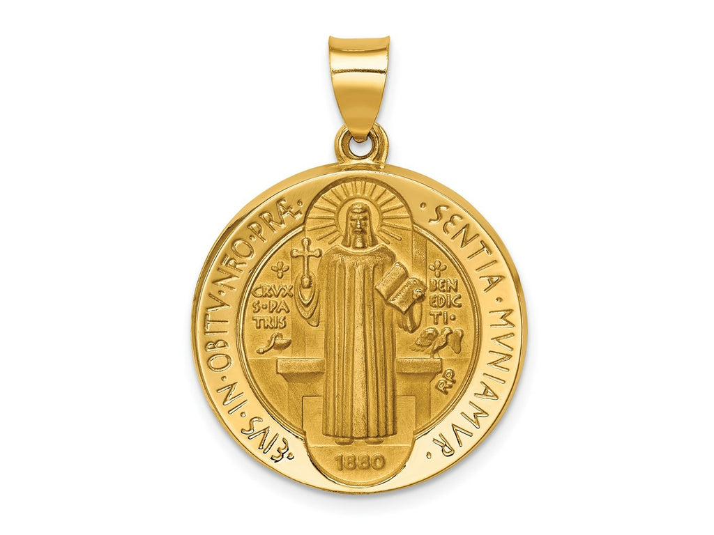 FJC Finejewelers 14 kt Yellow Gold Polished/Satin St. Benedict Reversible Hollow Medal 30 x 22 mm