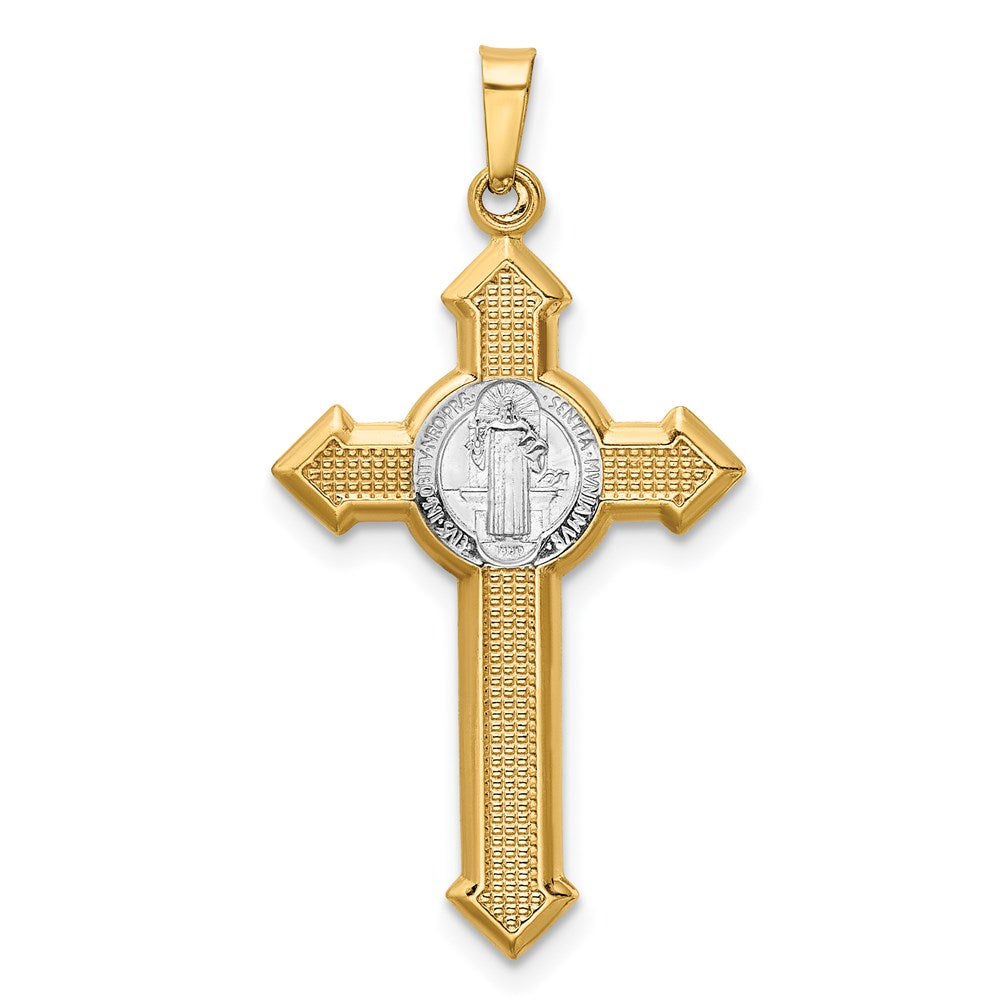 FJC Finejewelers 14 kt Yellow Gold with Rhodium St. Benedict Hollow Medal INRI Crucifix Charm 37 x 19 mm