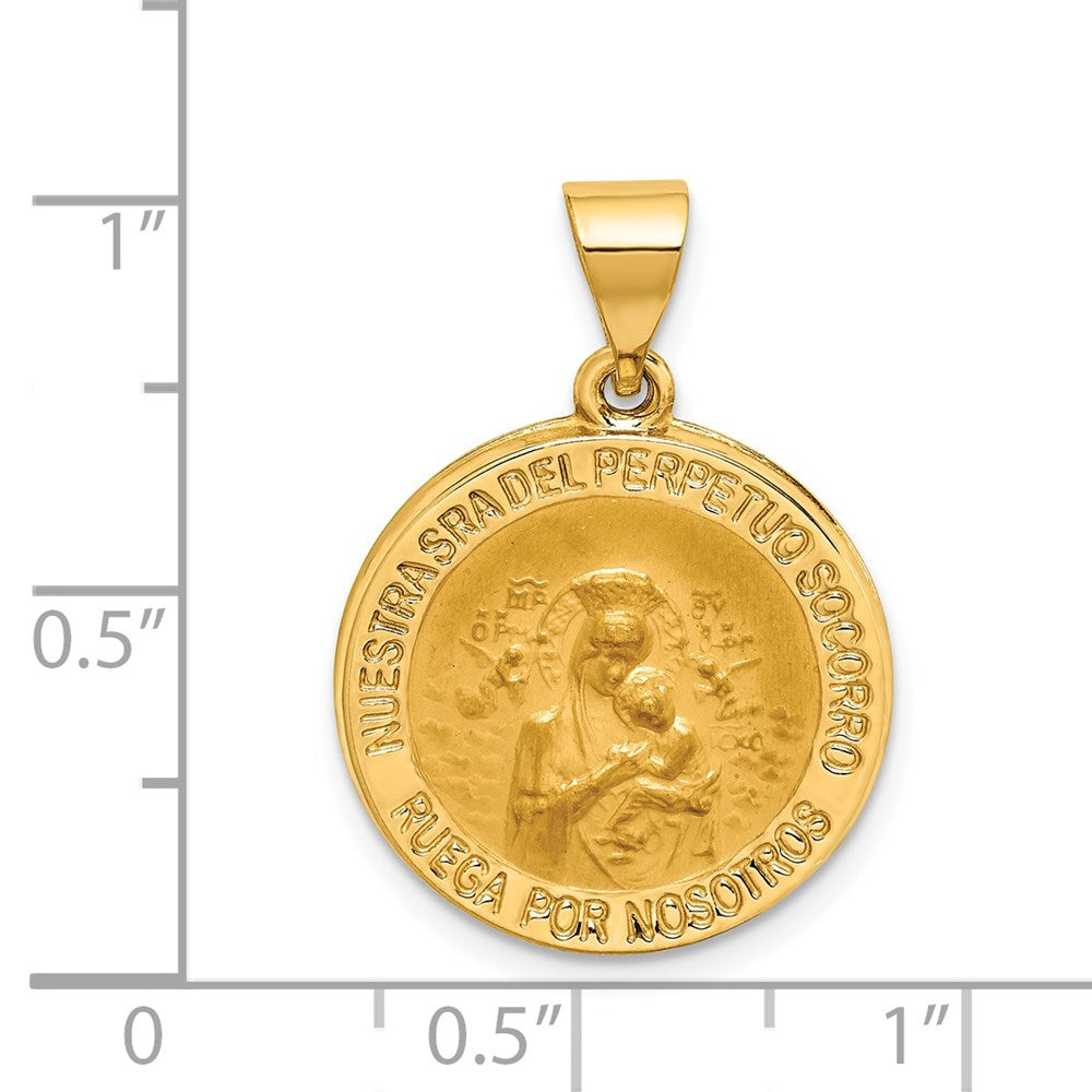 FJC Finejewelers 14 kt Yellow Gold Hollow Polished/Satin Spanish Perpetuo Socorro Medal 25 x 19 mm