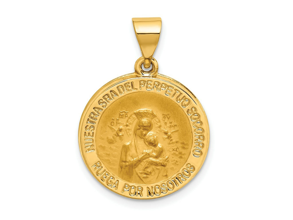 FJC Finejewelers 14 kt Yellow Gold Hollow Polished/Satin Spanish Perpetuo Socorro Medal 25 x 19 mm