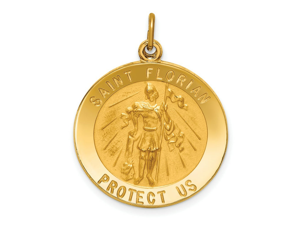 FJC Finejewelers 14 kt Yellow Gold Solid Polished/Satin Round St. Florian Medal 27 x 22 mm