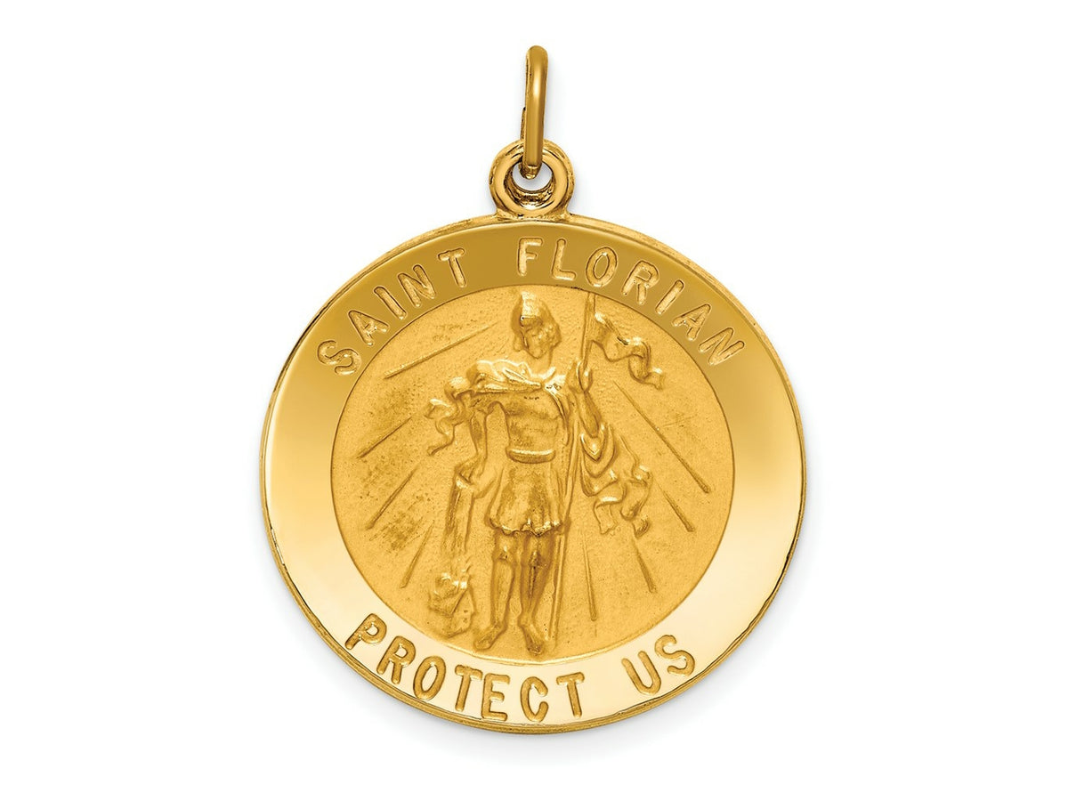 FJC Finejewelers 14 kt Yellow Gold Solid Polished/Satin Round St. Florian Medal 27 x 22 mm