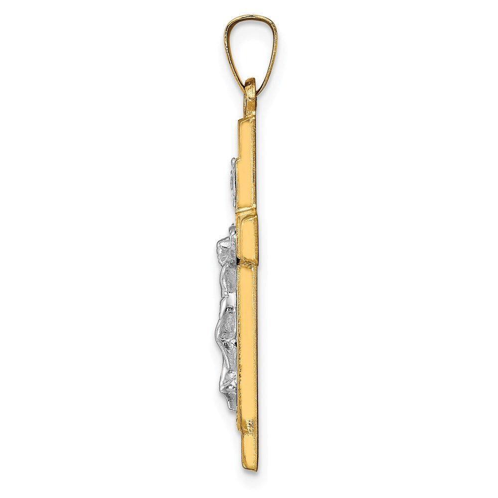 FJC Finejewelers 14 kt Two Tone Gold Hollow Polished Textured Latin Crucifix 31 x 17 mm