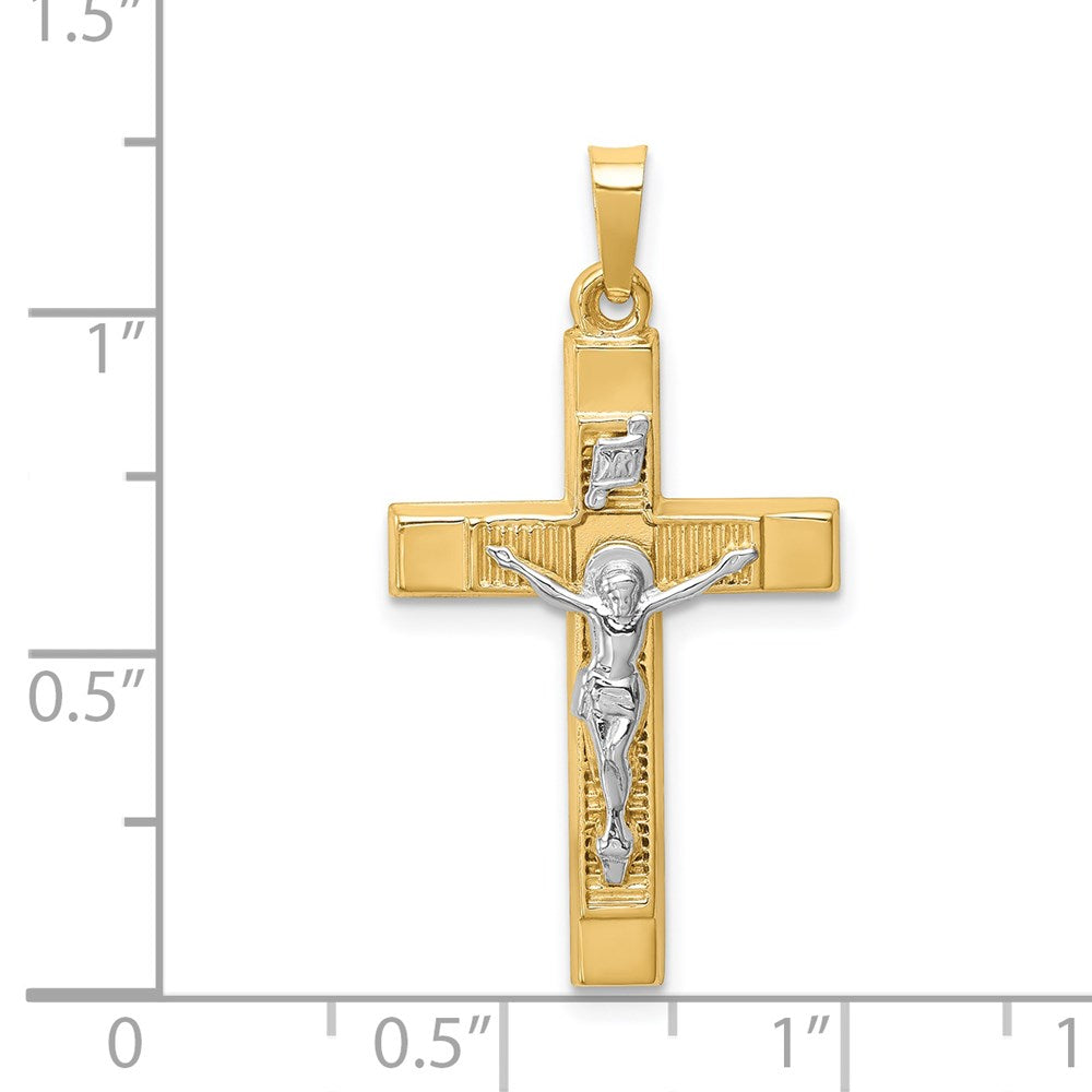 FJC Finejewelers 14 kt Two Tone Gold Hollow Polished Textured Latin Crucifix 31 x 17 mm