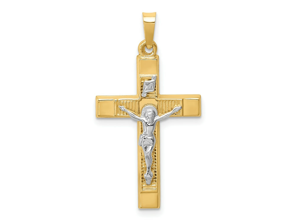 FJC Finejewelers 14 kt Two Tone Gold Hollow Polished Textured Latin Crucifix 31 x 17 mm