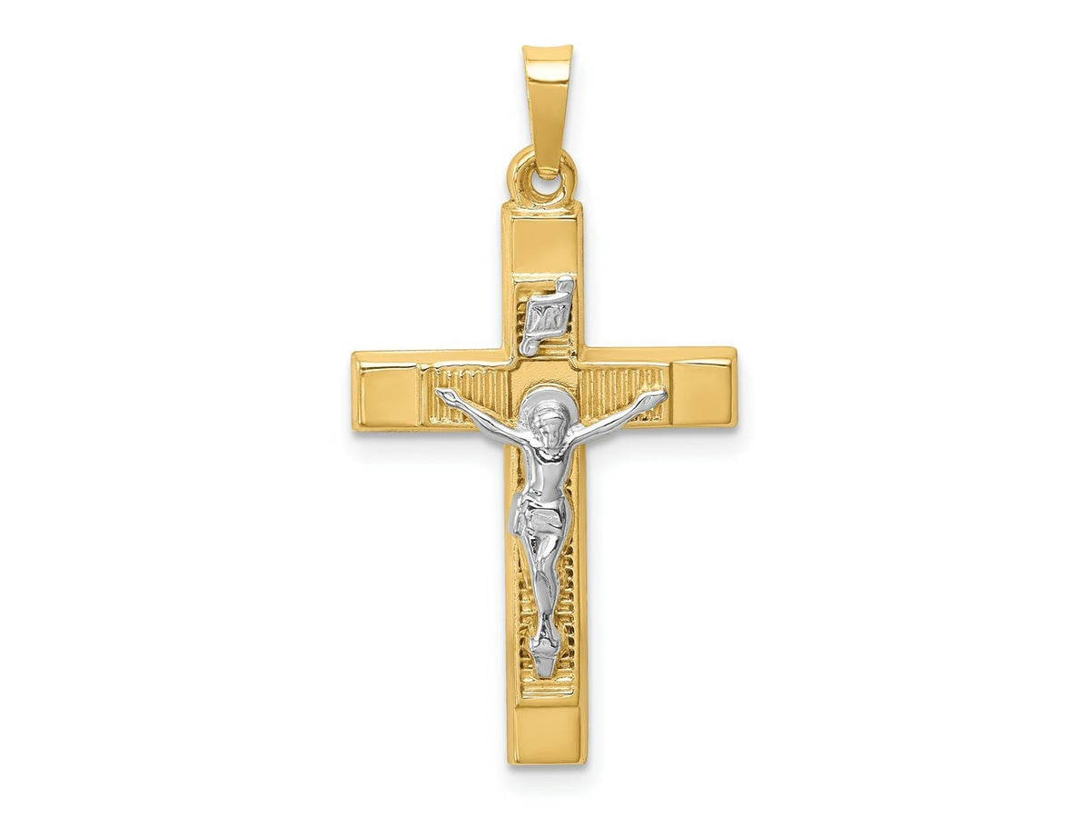 FJC Finejewelers 14 kt Two Tone Gold Hollow Polished Textured Latin Crucifix 31 x 17 mm