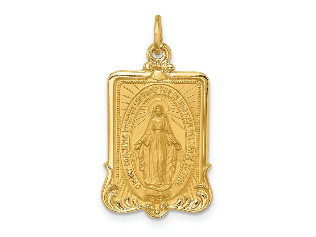 FJC Finejewelers 14 kt Yellow Gold Solid Polished/Satin Large Rectangle Framed Miraculous Medal 26 x 14 mm