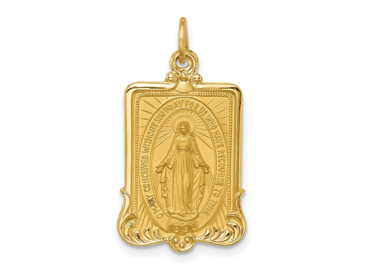FJC Finejewelers 14 kt Yellow Gold Solid Polished/Satin Large Rectangle Framed Miraculous Medal 26 x 14 mm