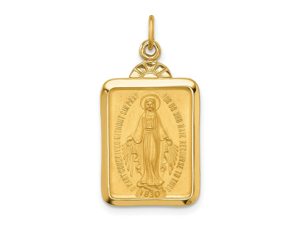 FJC Finejewelers 14 kt Yellow Gold Solid Polished/Satin Rectangle with Fan Top Miraculous Medal 28 x 15 mm