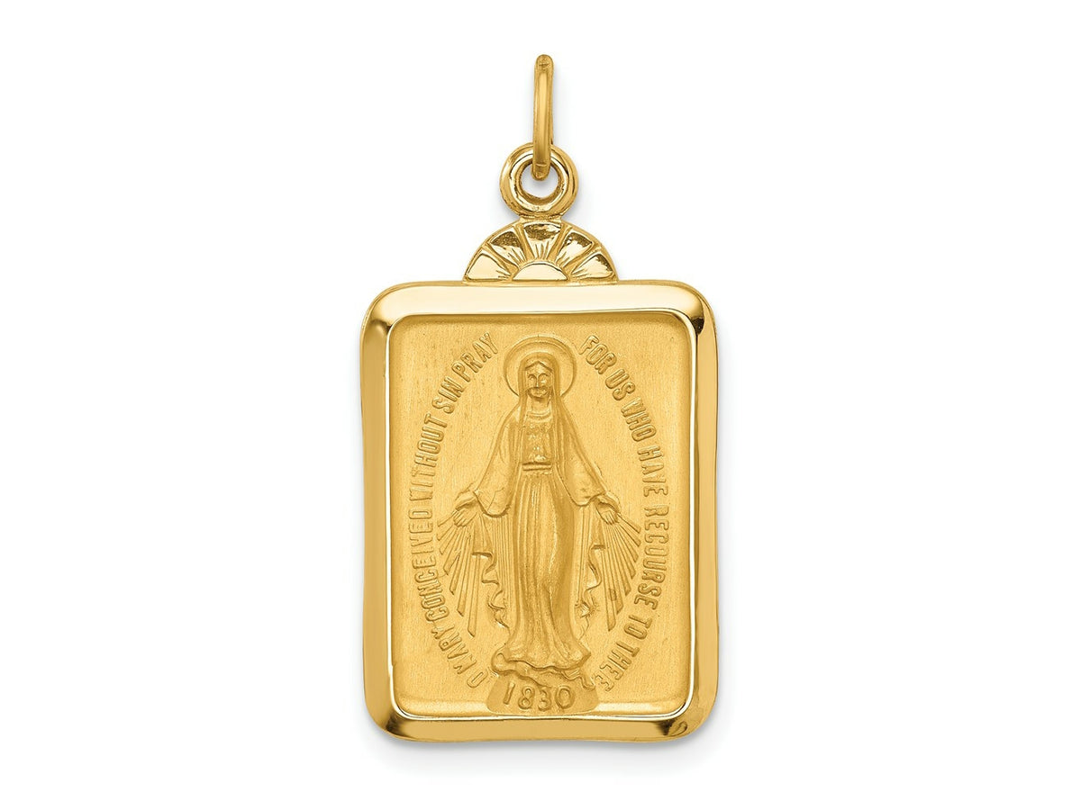 FJC Finejewelers 14 kt Yellow Gold Solid Polished/Satin Rectangle with Fan Top Miraculous Medal 28 x 15 mm