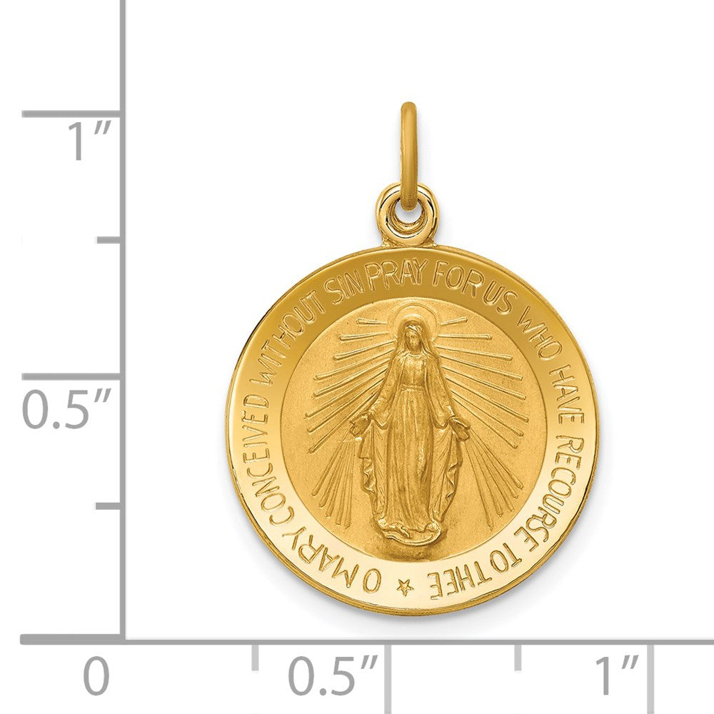 FJC Finejewelers 14 kt Yellow Gold Solid Polished/Satin Small Round Miraculous Medal 25 x 18 mm