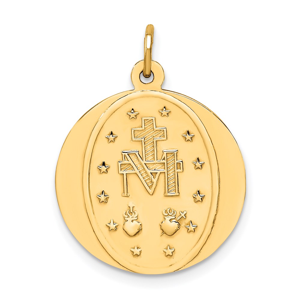 FJC Finejewelers 14 kt Yellow Gold Solid Polished/Satin Small Round Miraculous Medal 25 x 18 mm