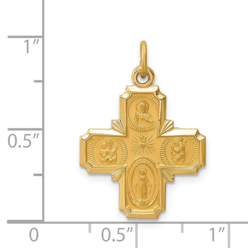 FJC Finejewelers 14 kt Yellow Gold Solid Polished/Satin Small 4-Way Medal 25 x 17 mm