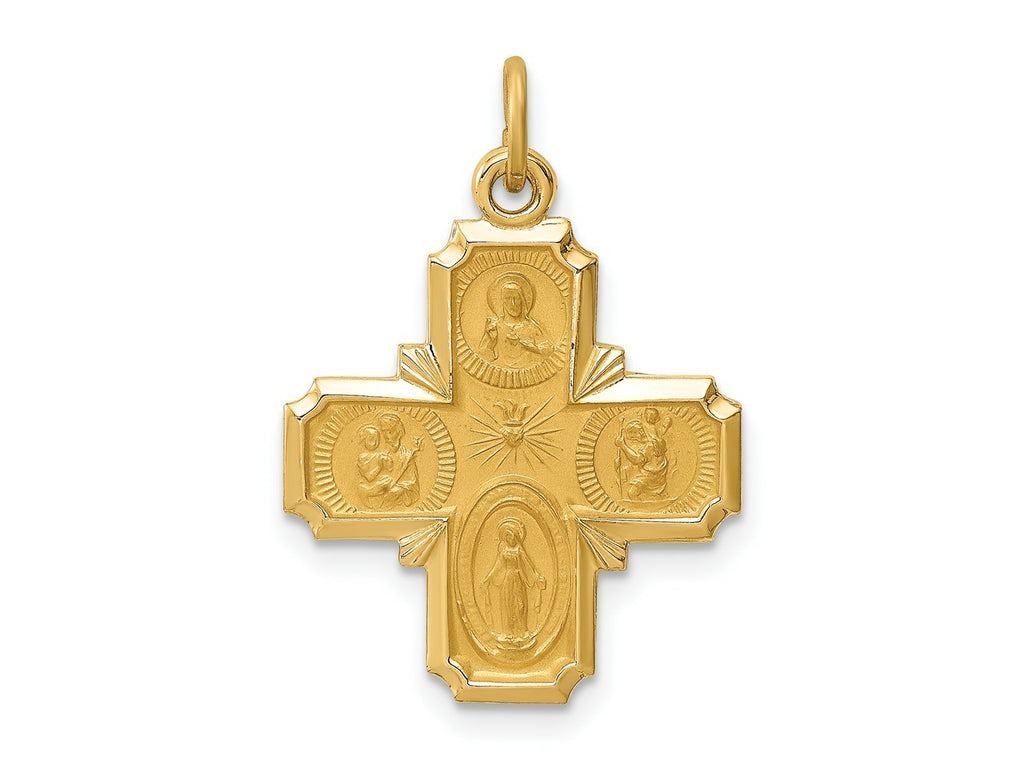 FJC Finejewelers 14 kt Yellow Gold Solid Polished/Satin Small 4-Way Medal 25 x 17 mm