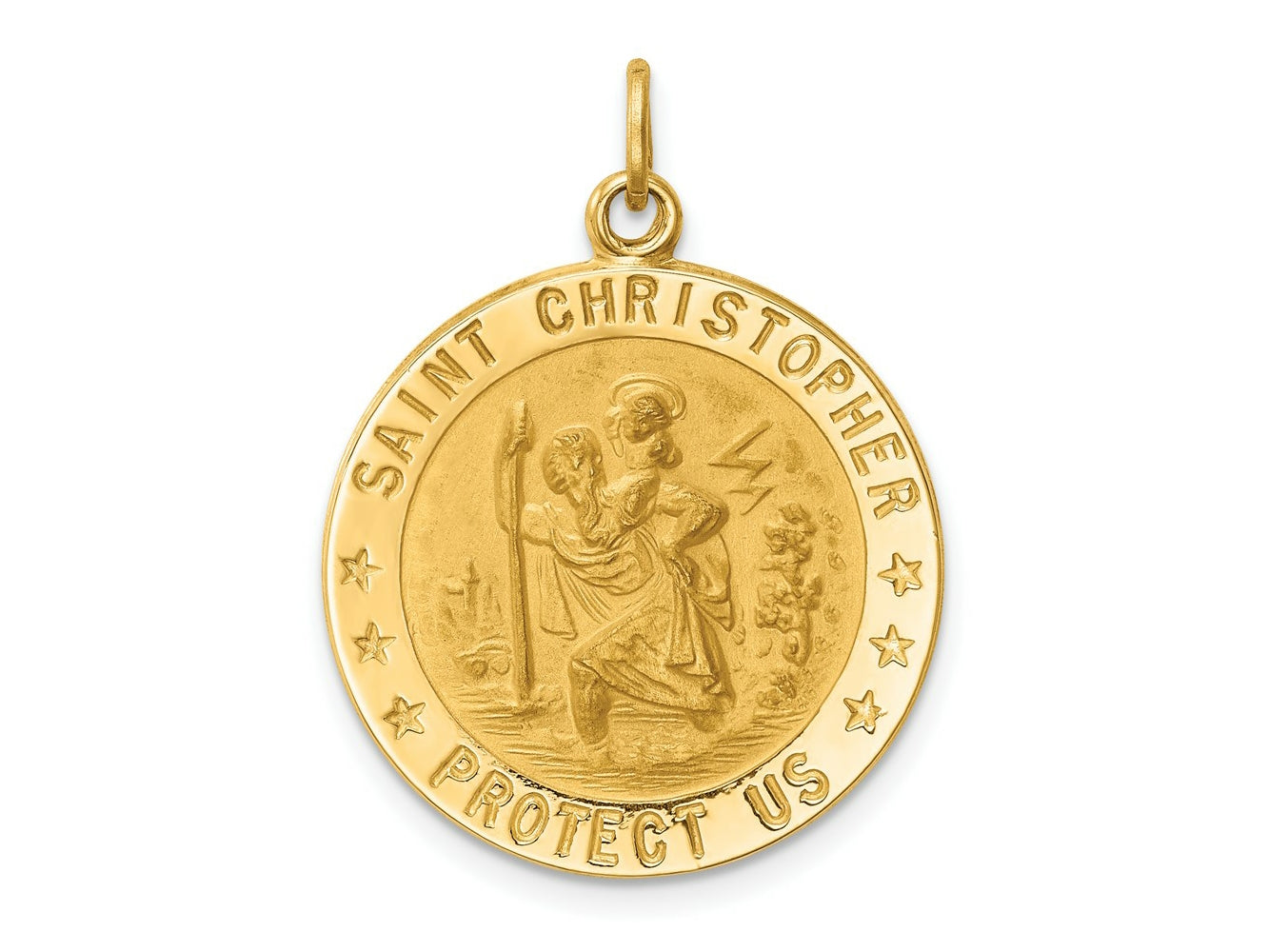 FJC Finejewelers 14 kt Yellow Gold Solid Polished/Satin Medium Round St. Christopher Medal 29 x 22 mm