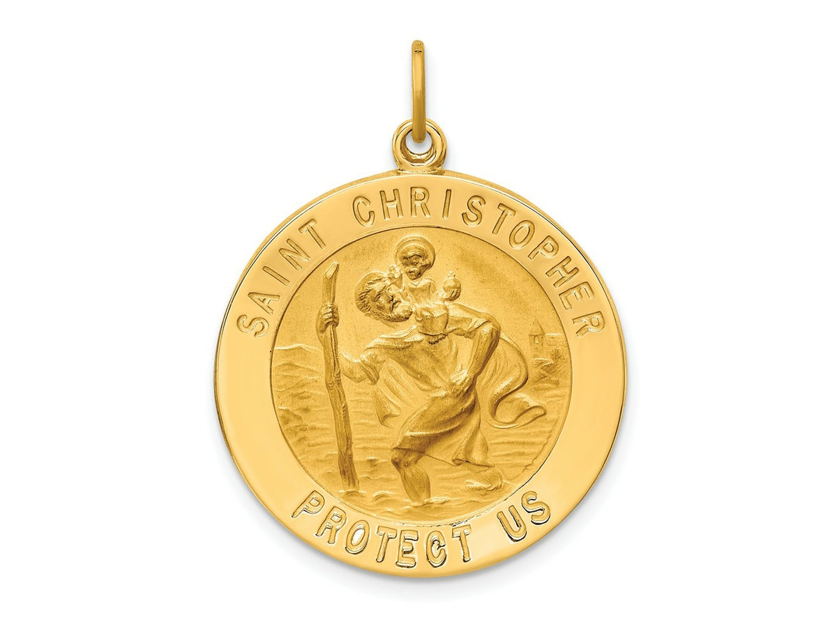 FJC Finejewelers 14 kt Yellow Gold Solid Polished/Satin Large Round St. Christopher Medal 31 x 24 mm