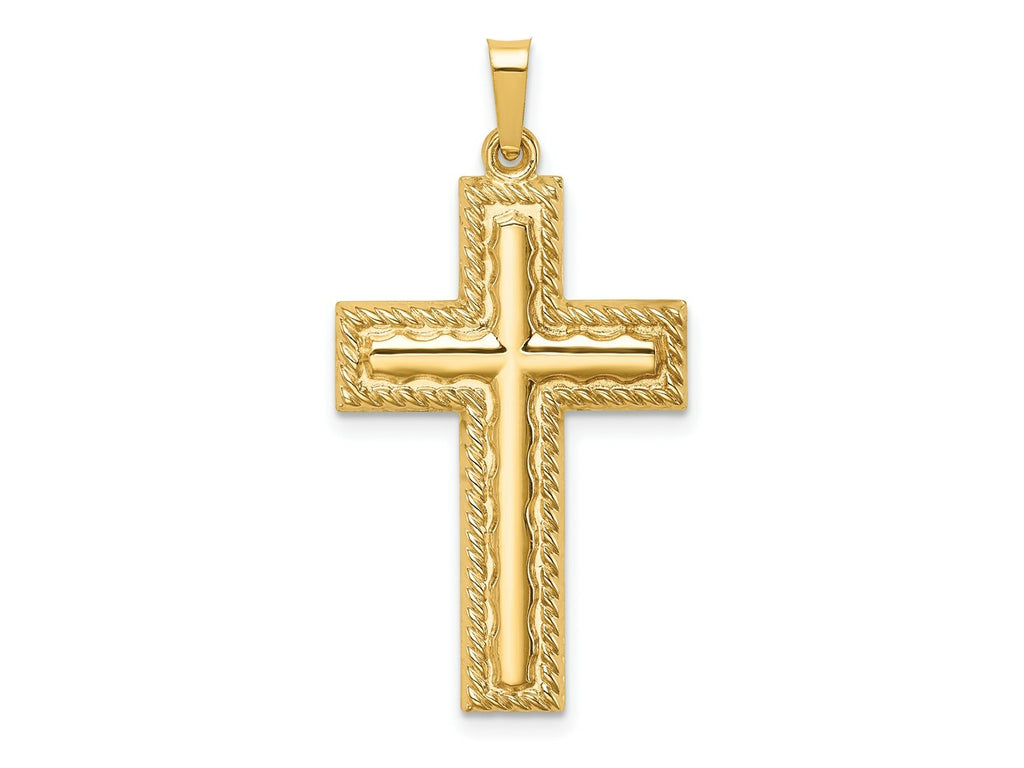 FJC Finejewelers 14 kt Yellow Gold Hollow Polished Rope Edge Latin Cross 34 x 18 mm