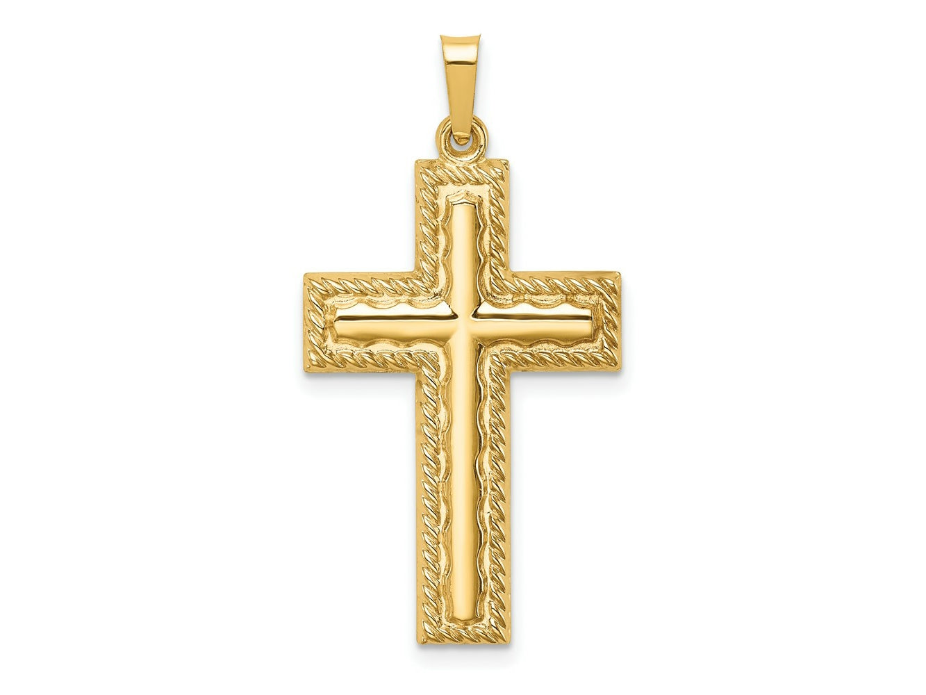 FJC Finejewelers 14 kt Yellow Gold Hollow Polished Rope Edge Latin Cross 34 x 18 mm