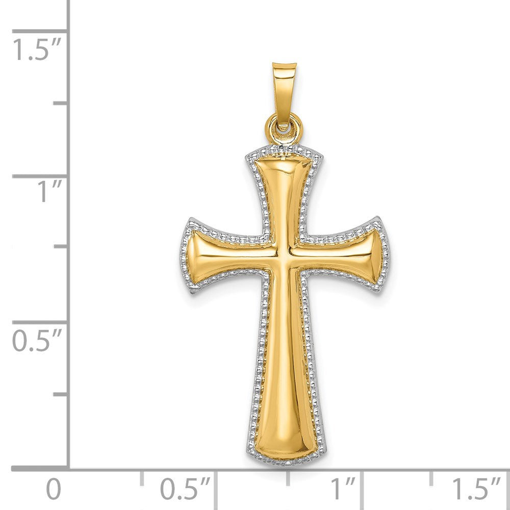 FJC Finejewelers 14 kt Yellow Gold Hollow Polished with Rhodium Beaded Edge Cross 35 x 18 mm