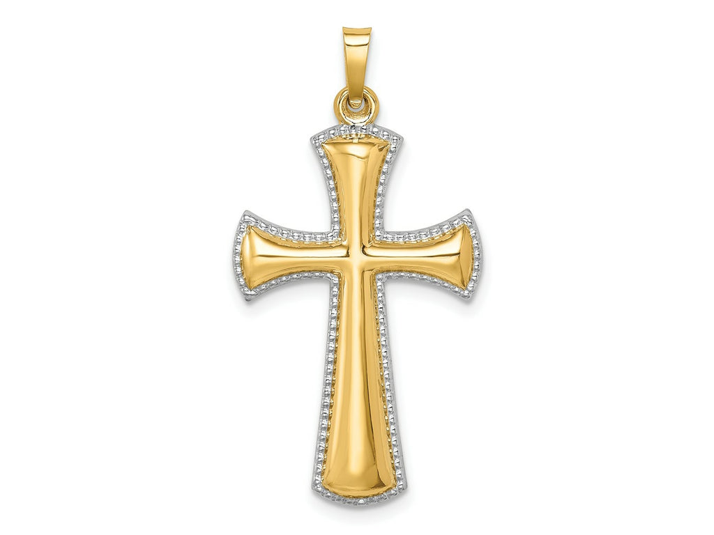 FJC Finejewelers 14 kt Yellow Gold Hollow Polished with Rhodium Beaded Edge Cross 35 x 18 mm