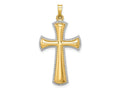 FJC Finejewelers 14 kt Yellow Gold Hollow Polished with Rhodium Beaded Edge Cross 35 x 18 mm