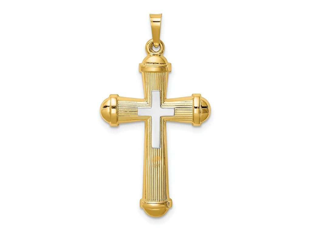 FJC Finejewelers 14 kt Two Tone Gold Hollow Polished Cross with Center Cross 35 mm