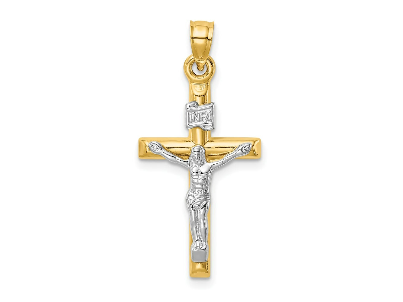 FJC Finejewelers 14 kt Two Tone Gold Hollow Crucifix Charm 31 x 15 mm