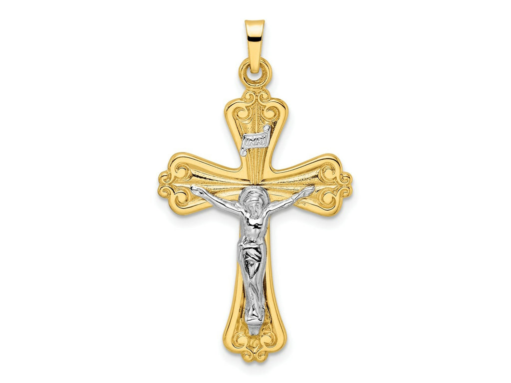 FJC Finejewelers 14 kt Two Tone Gold Polished Solid INRI Curcifix Cross Charm 22 mm