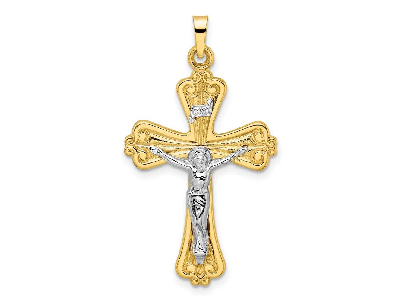 FJC Finejewelers 14 kt Two Tone Gold Polished Solid INRI Curcifix Cross Charm 22 mm