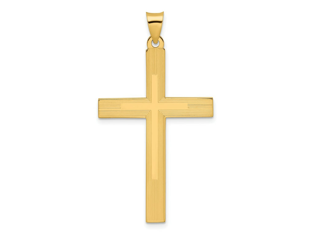 FJC Finejewelers 14 kt Yellow Gold Polished and Line Design Solid Cross Charm 47 x 26 mm