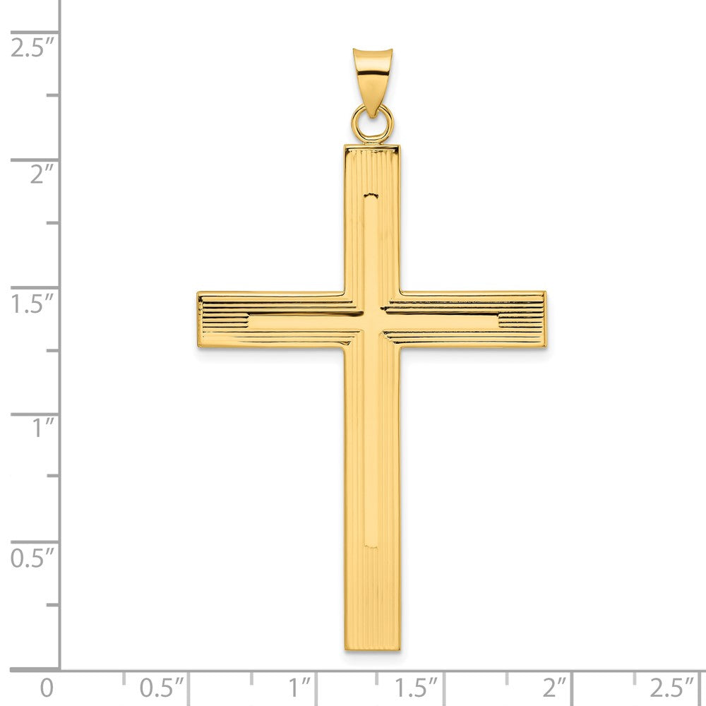 FJC Finejewelers 14 kt Yellow Gold Polished and Line Design Solid Cross Charm 60 x 35 mm