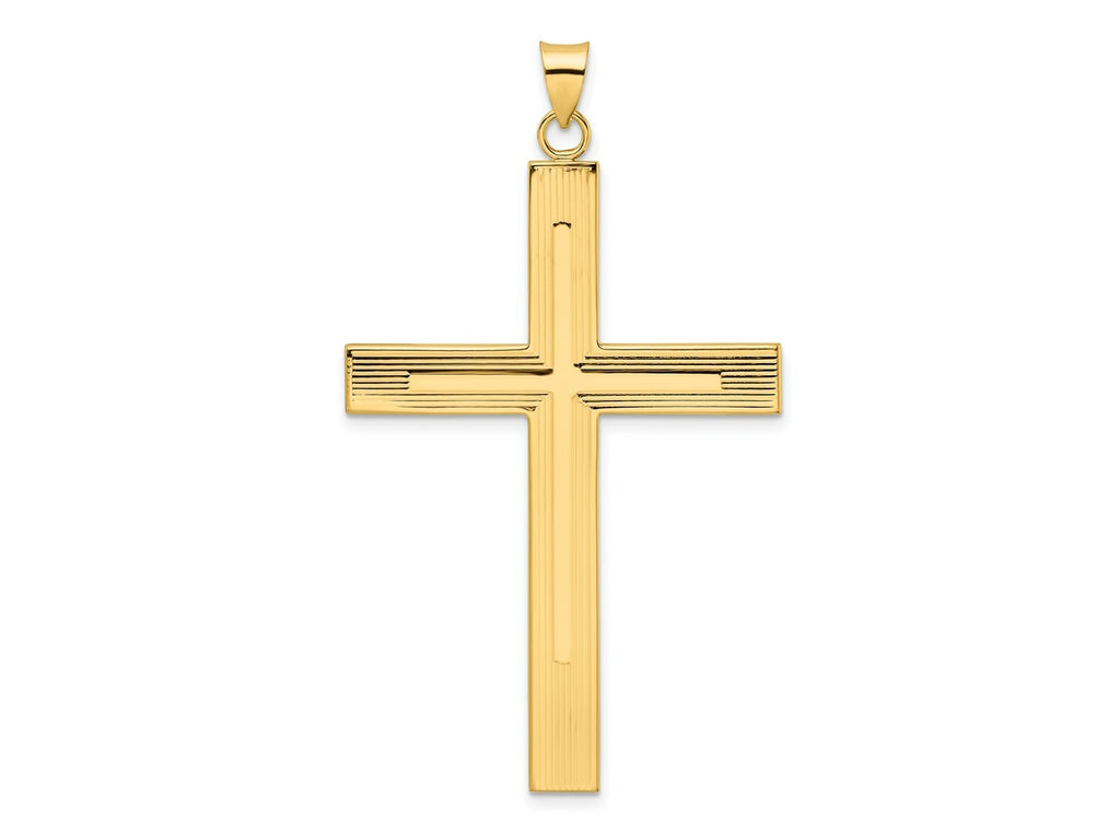 FJC Finejewelers 14 kt Yellow Gold Polished and Line Design Solid Cross Charm 60 x 35 mm
