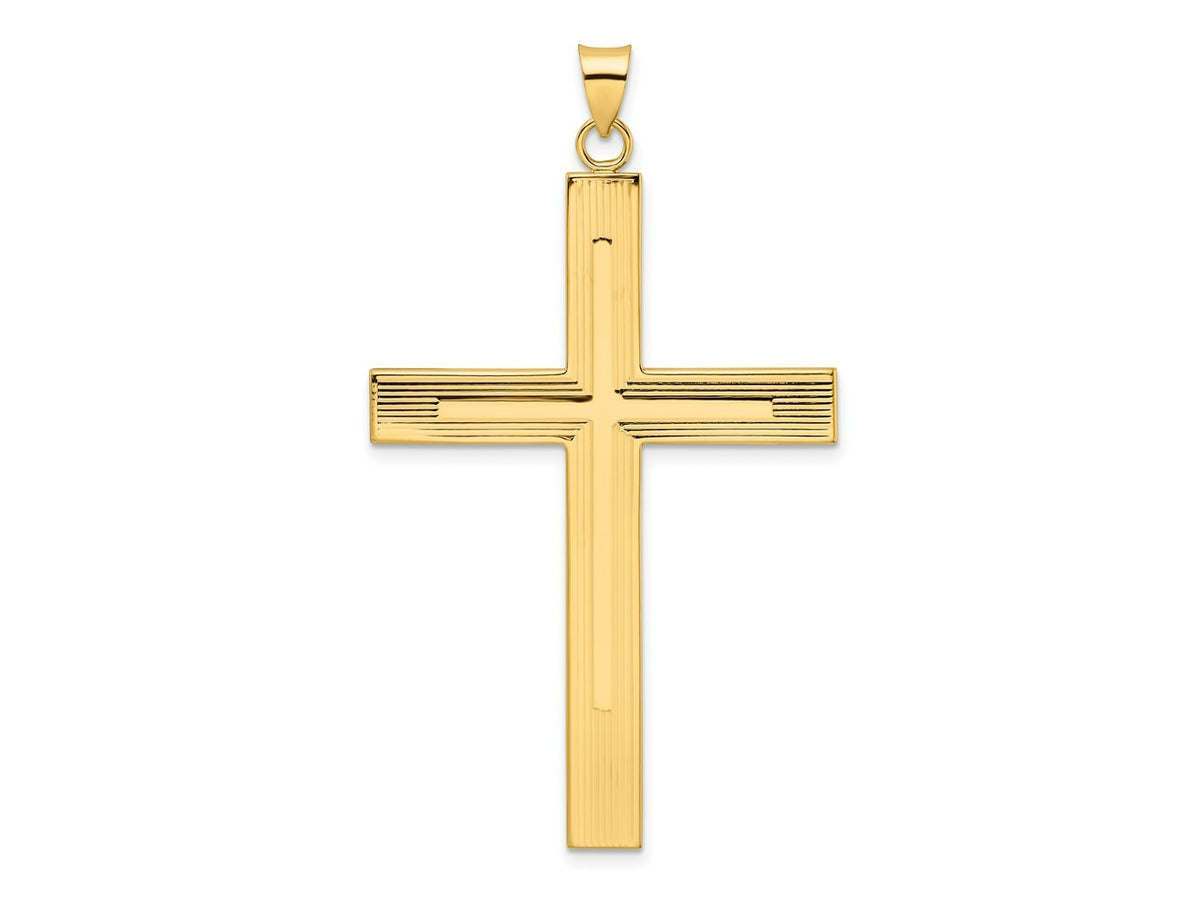 FJC Finejewelers 14 kt Yellow Gold Polished and Line Design Solid Cross Charm 60 x 35 mm