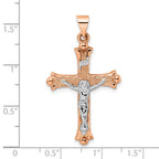 FJC Finejewelers 14 kt Two Tone Gold Themed Rose and Polished Fleur de Lis INRI Hollow Crucifix Charm 23 x 35mm