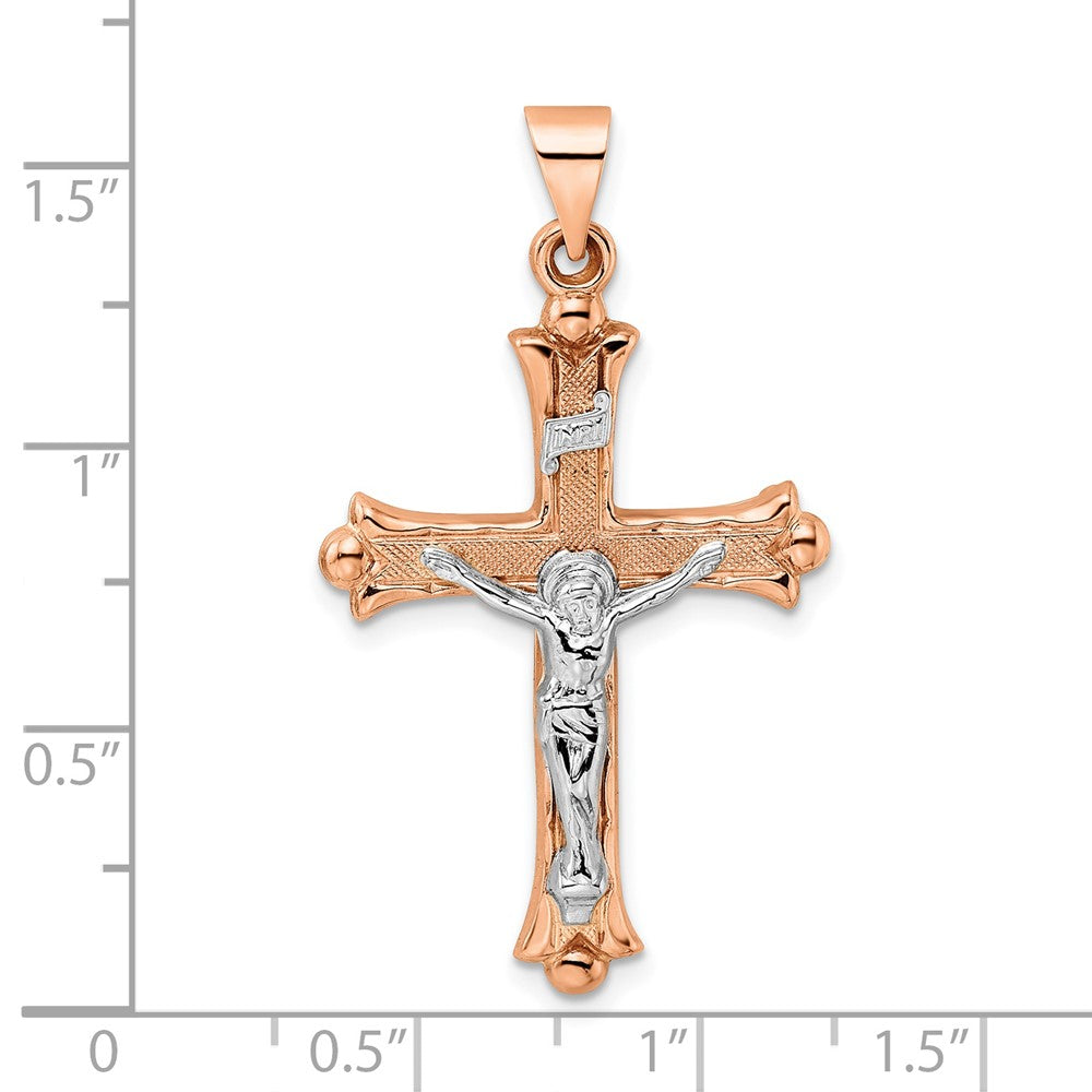 FJC Finejewelers 14 kt Two Tone Gold Themed Rose and Polished Fleur de Lis INRI Hollow Crucifix Charm 23 x 35mm